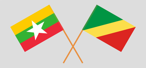 Crossed flags of Myanmar and Republic of the Congo. Official colors. Correct proportion