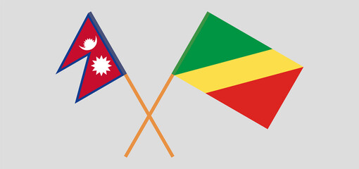 Crossed flags of Nepal and Republic of the Congo. Official colors. Correct proportion