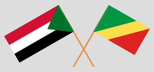 Crossed flags of the Sudan and Republic of the Congo. Official colors. Correct proportion