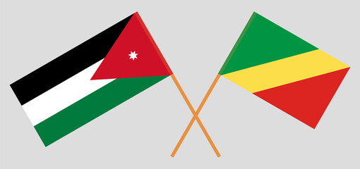Crossed flags of Jordan and Republic of the Congo. Official colors. Correct proportion