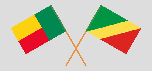 Crossed flags of Benin and Republic of the Congo. Official colors. Correct proportion