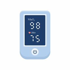 Pulse Oximeter with normal value. Digital device to measure oxygen saturation. Isolated vector illustration on white background