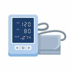 Medical tonometer and optimal blood pressure. Electronic blood pressure monitor. Digital sphygmomanometer. Isolated vector object on white background - obrazy, fototapety, plakaty