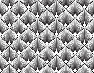 Abstract geometric pattern with stripe lines. Artistic fan shape floral ornamenal tile background. Black and white texture.