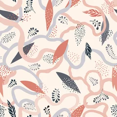 Fotobehang Abstract floral seamless pattern. Leaves artistic drawn background. Flourish ornamental garden backdrop. © Terriana