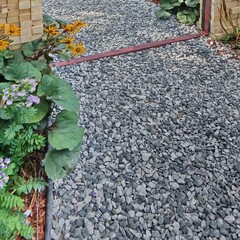 Backyard Garden Modern Design Landscaping. Landscaped Back Yard. Decorative Garden With Pathway Or...