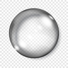 Big translucent gray sphere with glares and shadows on transparent background. Transparency only in vector format