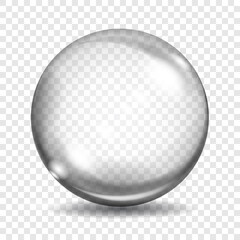 Fototapeta na wymiar Big translucent gray sphere with glares and shadows on transparent background. Transparency only in vector format