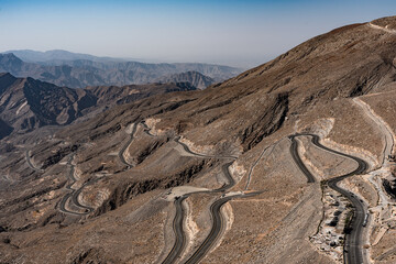 A view from Top Of Jebel Jais in Ras Al Khaima showing the long winding road to the top