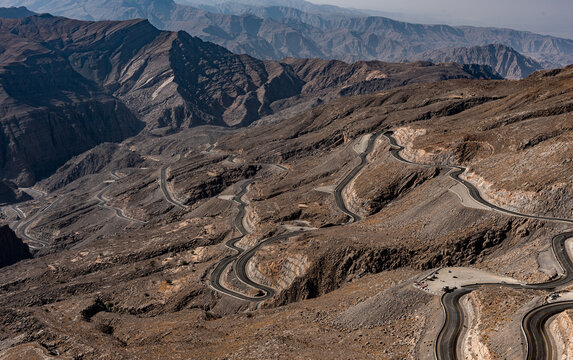 A view from Top Of Jebel Jais in Ras Al Khaima showing the long winding road to the top