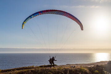 Bay Area Paraglider Preparing for Sunset Flight