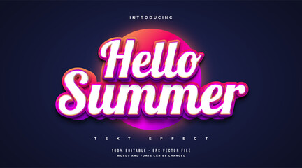 Hello Summer Text in Colorful Style and Realistic Embossed Effect. Editable Text Effect