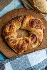 Italian bread stuffed with provolone cheese and pepperoni sausage.