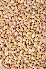 Raw pistachios nuts, top view.