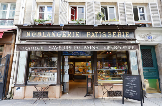 The traditional French bakery and cake shop located in Marais district of Paris, France.