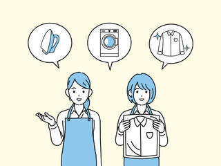 クリーニング屋　女性店員　洗濯物　仕事　イラスト素材