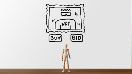 Concept of crypto business nft in purchases or bids at auction for creativity and art - obrazy, fototapety, plakaty