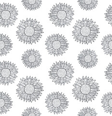 Vector seamless pattern of hand drawn doodle sketch sun sunflower flower isolated on white background