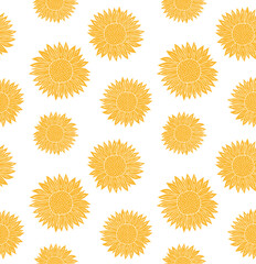 Vector seamless pattern of yellow hand drawn doodle sketch sun sunflower flower isolated on white background