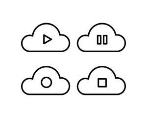 cloud music data storage vector illustration. music button on cloud illustration, such as play, stop, pause, forward, backward and record