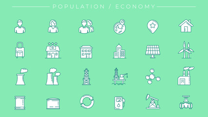 Population and Economy concept line style vector icons set