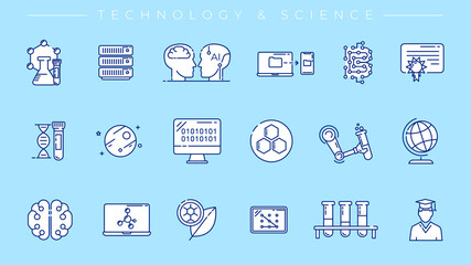 Technology and Science concept line style vector icons set.