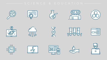 Fototapeta premium Science and Education concept line style vector icons set.