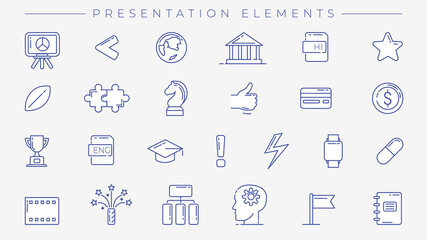 Presentation Elements concept line style vector icons set.
