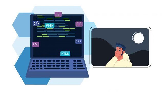 programmer in tablet and laptop