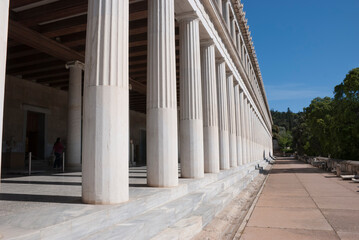 Fototapeta premium Athens, Greece / May 2021: The archaeological site of the Ancient Agora of Athens without tourists due to Corona virus restrictions. 