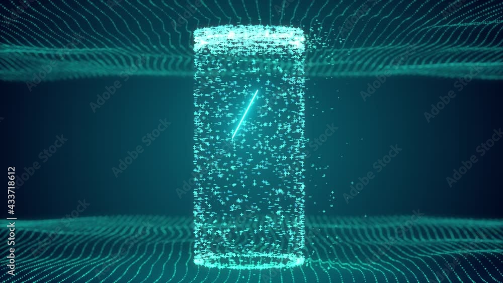 Poster positive and negative charged ion forming lithium ion battery symbol and recharging electric current