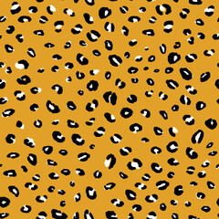 Abstract modern leopard seamless pattern. Animals trendy background. Yellow and black decorative vector stock illustration for print, card, postcard, fabric, textile. Modern ornament of stylized skin