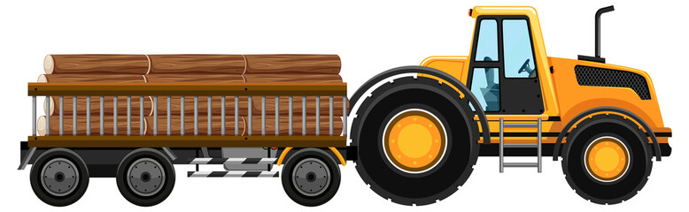 Set of tow truck carrying woods isolated background