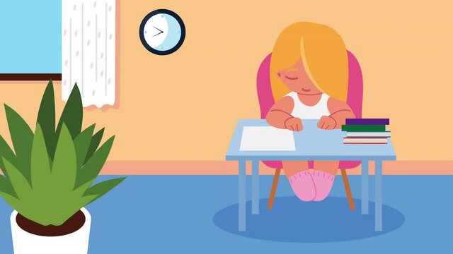 little student girl seated in desk class