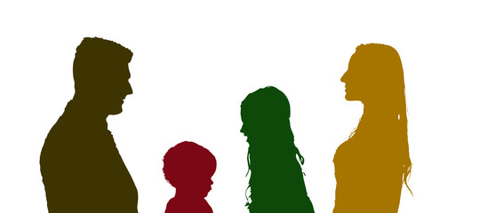 Silhouettes of family members. Love. Nurturing, caring. Upbringing of children.