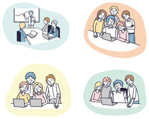 ビジネスチーム 会社員男女　シンプルイラストセット