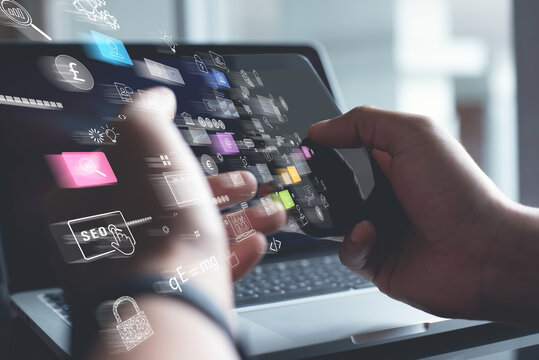 IoT, Internet of Things, online shopping, digital marketing, Global business, social network connection concept