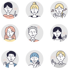 笑顔の男女セット　シンプルイラスト