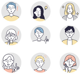 笑顔の男女セット　シンプルイラスト