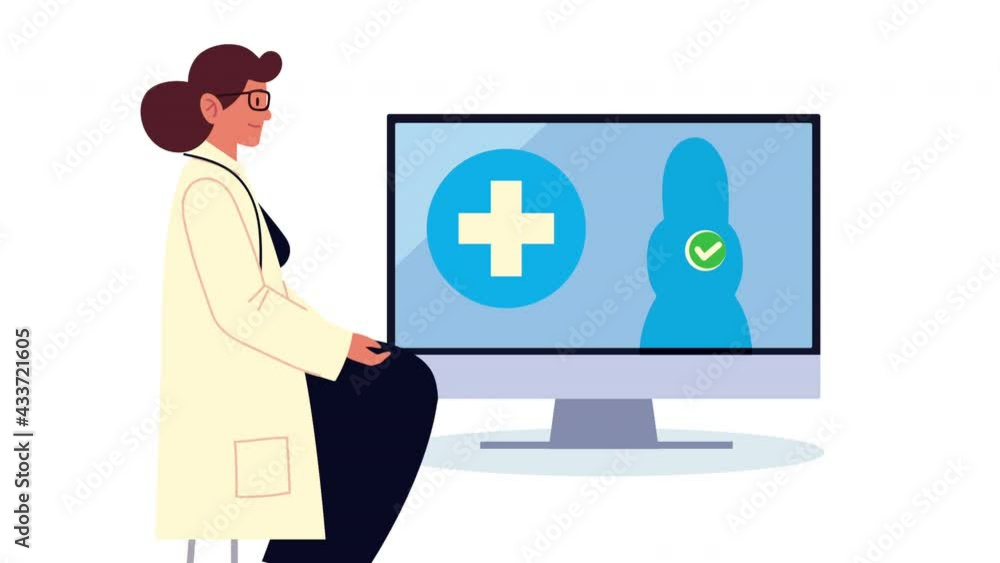 Wall mural female doctor with patient in desktop