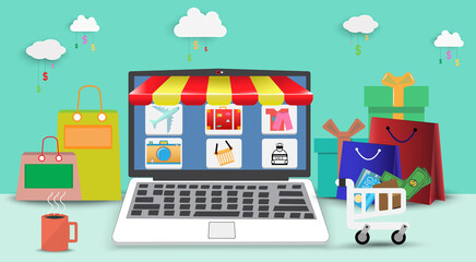 Digital marketing on app smart phone or Website.Mobile application,package,delivery,Vector concept marketing and Shopping online.