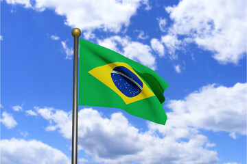3D Rendered image. Flag of Brazil waving in the wind.
