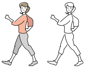 ウォーキングする女性-振り向く