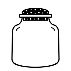 Vector illustration of a jar with a lid. Black contour of a glass jar isolated on a white background. Doodle, monochrome