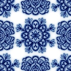 Seamless classic blue and white ceramic design. High quality illustration. Decorative design of cobalt blue glaze on porcelain for transfer onto kitchen ware or printing for modern surface design.