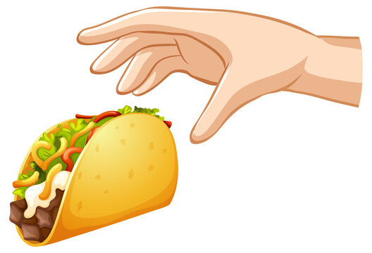 recommend clip art: Hand trying to grab taco on white background