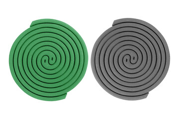 Two Mosquito repellent coils green and black isolated on white background , clipping path included.