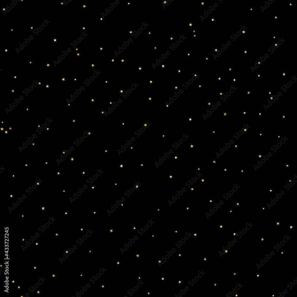 Wall mural starry night sky small gold glitter stars seamless pattern isolated on a black background - Wall murals