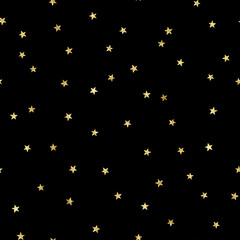 starry night sky gold glitter stars seamless pattern isolated on a black background