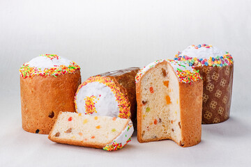 Easter cakes. Panettone. Traditional Easter cake isolated on white background. Space for text. Mockup. Close-up